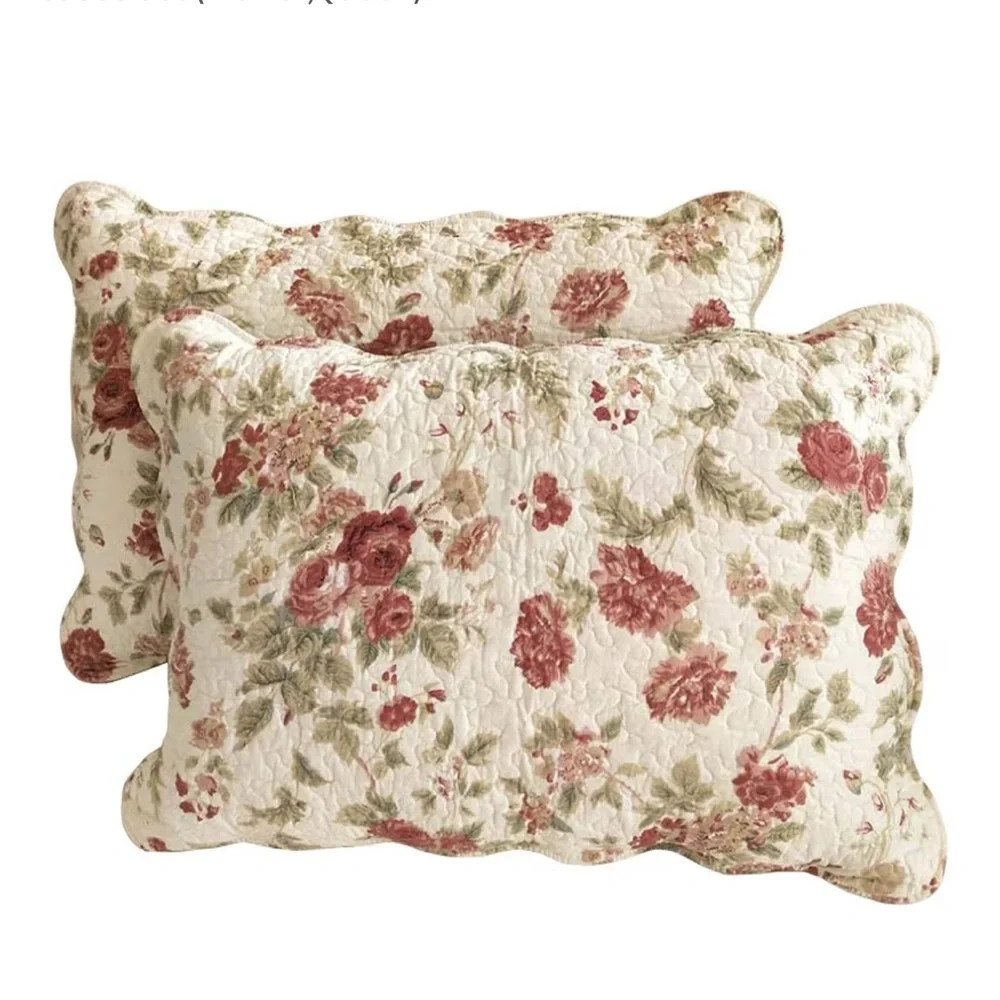 Boho Farmhouse Floral Patchwork 100% Cotton Quilted Decorative Shams (2-pack)